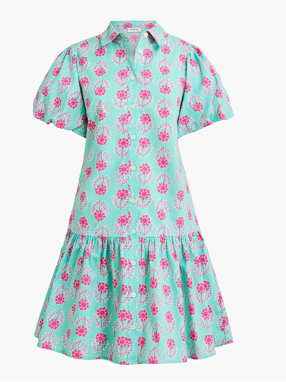 J. Crew Factory Aqua Dress with Pink Floral Print NWOT Women’s size 8